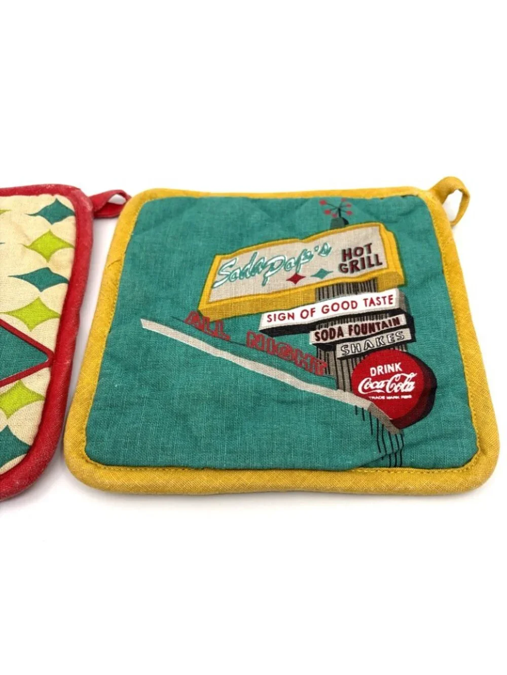 Vintage Coca-Cola Potholders Set of 2 Soda Pop's Hot Grill The Deli 100% Cotton
